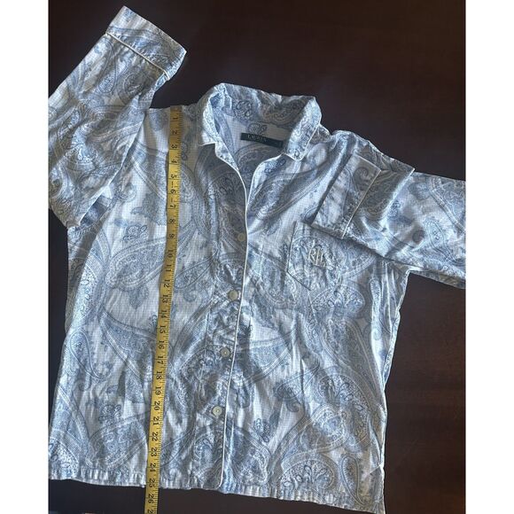 Lauren Ralph Lauren Pajama Set Blue Paisley Cotton Long Sl XL Comfortcore Lounge - Picture 7 of 12